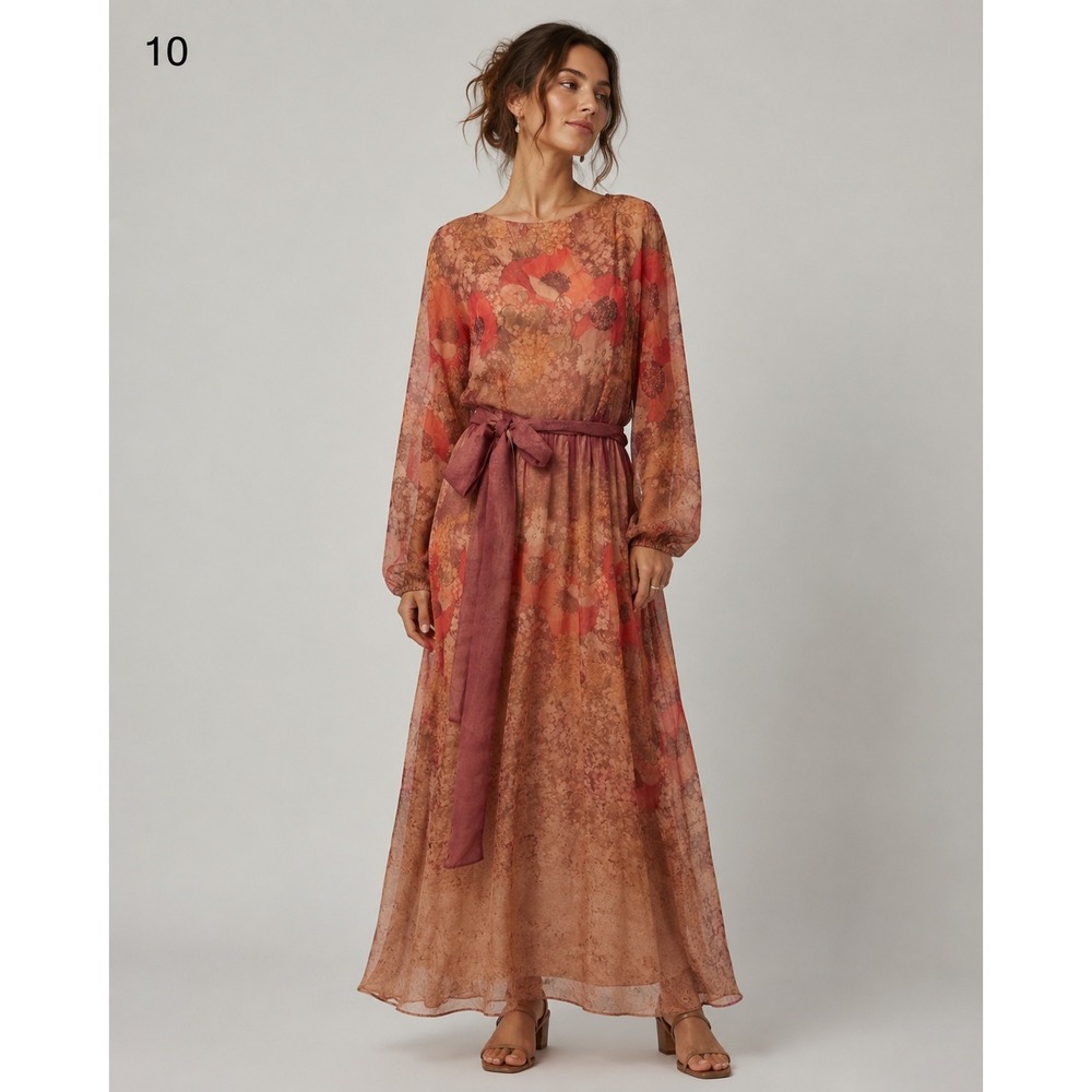 Vintage Posh by Jay Anderson Fairy Maxi Dress Womens 14 Orange Chiffon Silk